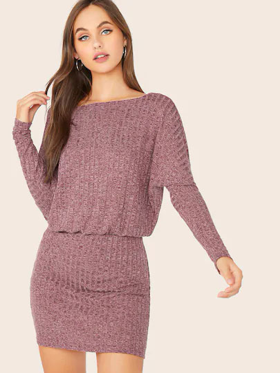 Vestido tejido de canalé de manga murciélago