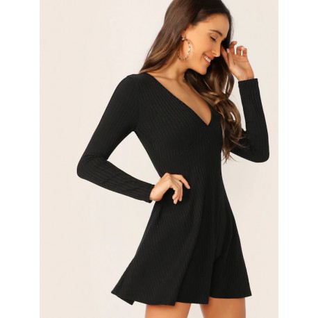 Vestido Tejido De Canalé Escote V