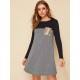 Vestido Estilo Camiseta De Color Combinado Con Bolsillo Con Lentejuelas En Contraste