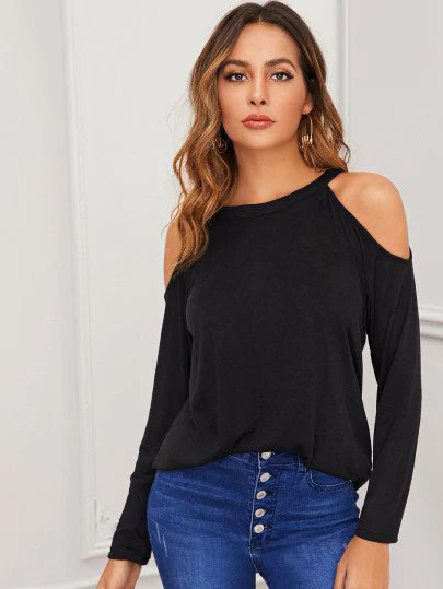 Camiseta Unicolor De Hombros Descubiertos