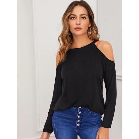 Camiseta Unicolor De Hombros Descubiertos