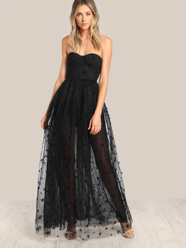 Vestido Largo Palabra De Honor Con Estrellas