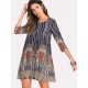 Vestido Túnica Con Estampado Tribal De Manga 3/4