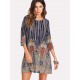 Vestido Túnica Con Estampado Tribal De Manga 3/4